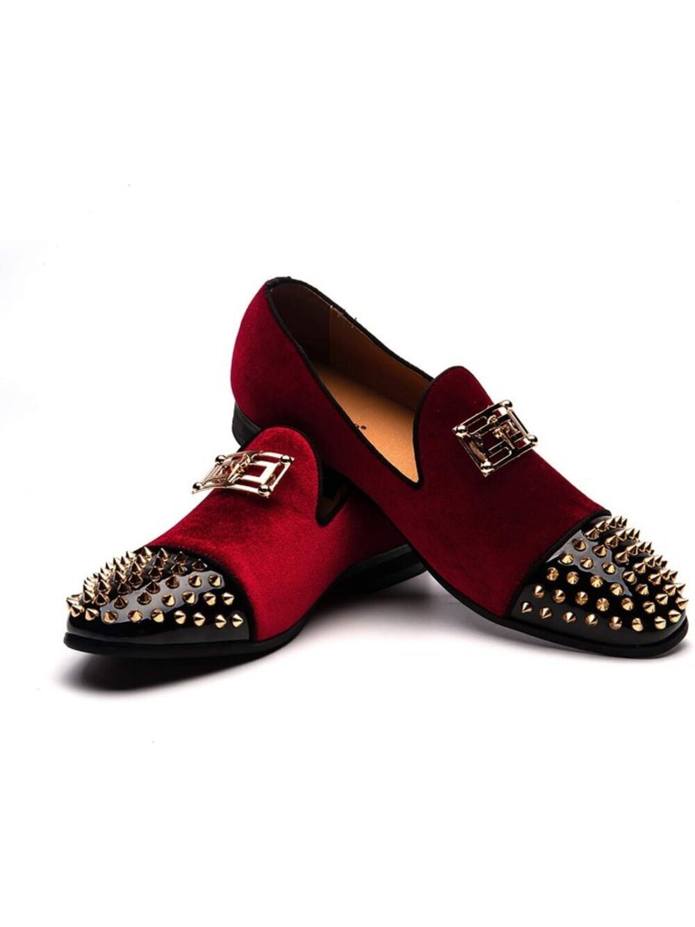 JITAI Men's Red03 Velvet Loafer Line Buckle Penny Slip On Leather Formal Shoes